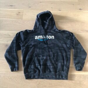 Amazon Hoodie Sweatshirt Mens Large Black Camo Spell Out Long Sleeve Employee